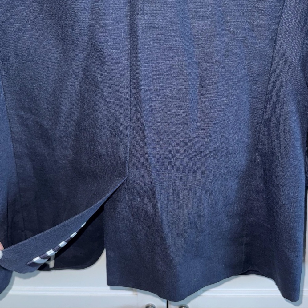 J. Crew Rhodes Navy Blue Blazer 100% Linen Nautical Crest Gold Buttons Size 2 - Picture 10 of 14